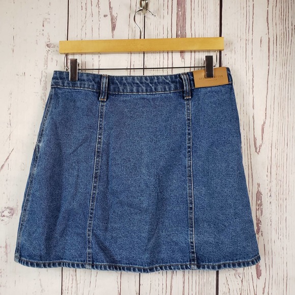 MNG Denim Jean Mini Skirt Womens Size Small Button Front Organic Cotton Blue - Picture 5 of 7